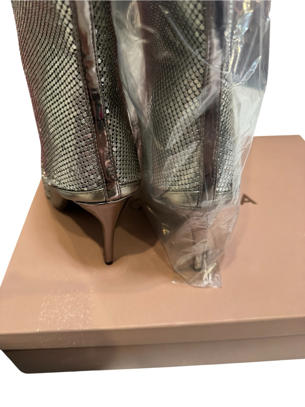Carvela Kurt Geiger Armour Boot US 9.5 EUR 40.5 Silver NYE Statement Heels BNIB! - Picture 13 of 16